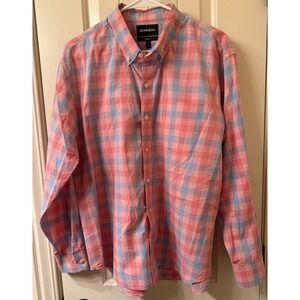 BONOBOS Long Sleeve Shirt Mens XL Short Pink Blue Plaid Button Down Untucked